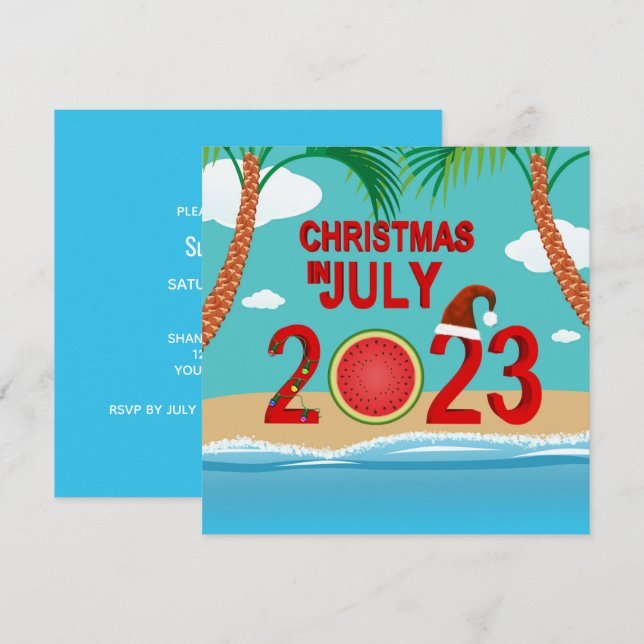 Jul i juli 2023 Watermelon Beach Inbjudningar (Fram/baksida)