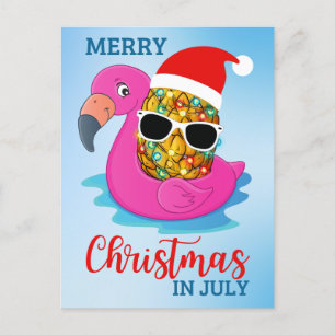 Jul i juli Ananas Santas Hat Flamingo Ho Helg Vykort