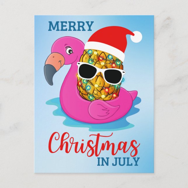 Jul i juli Ananas Santas Hat Flamingo Ho Helg Vykort (Framsida)