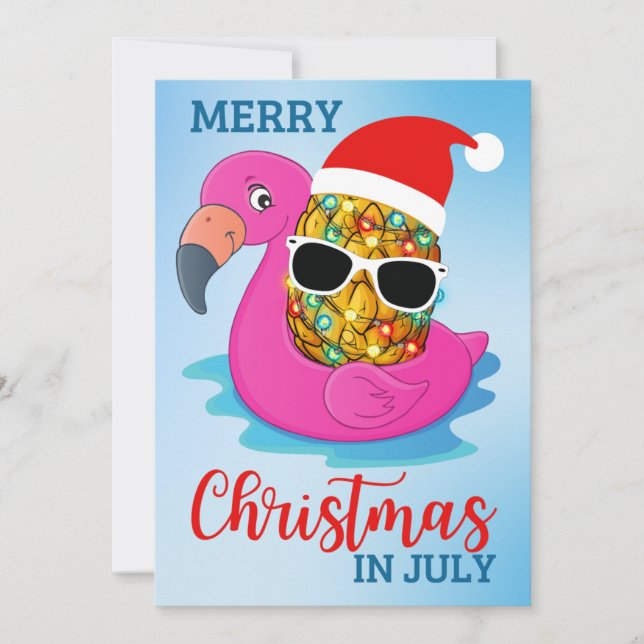 Jul i juli Ananas Santas Hat Flamingo Ho Julkort (Framsida)