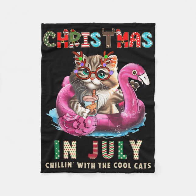 Jul i juli Avslappnade katter Flamingo Flyter Meow Fleecefilt (Framsidan)