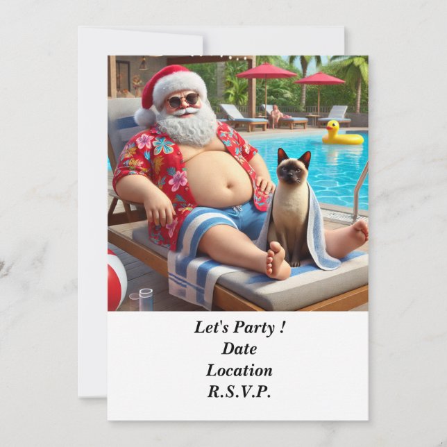 Jul i juli Bassäng Party med Jultomten Inbjudningar (Framsida)