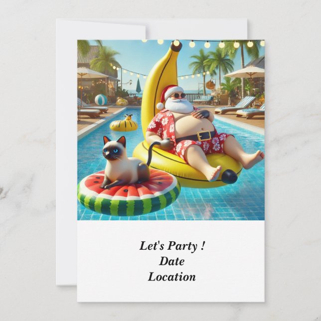 Jul i juli Bassäng Party med Jultomten Inbjudningar (Framsida)