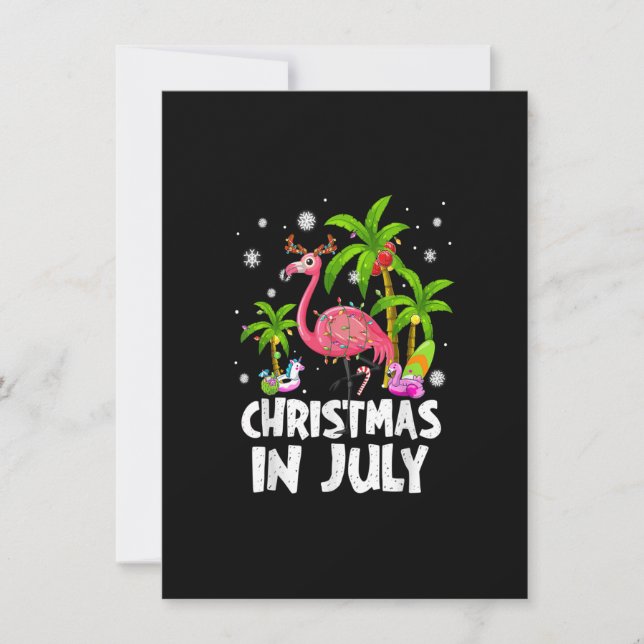Jul i juli: Beach-sommaren Flamingo Handflatan Trä Inbjudningar (Framsida)