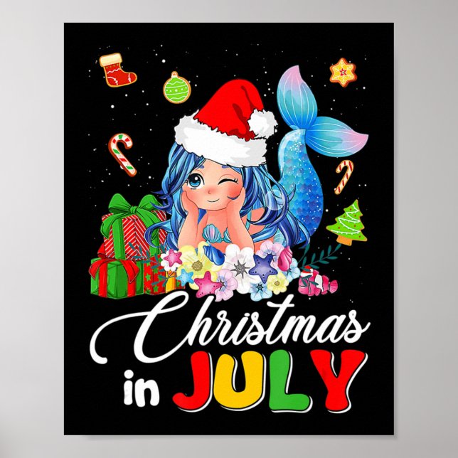 Jul i juli Cute Anime Sjöjungfru Santa Hat Sum Poster (Framsidan)