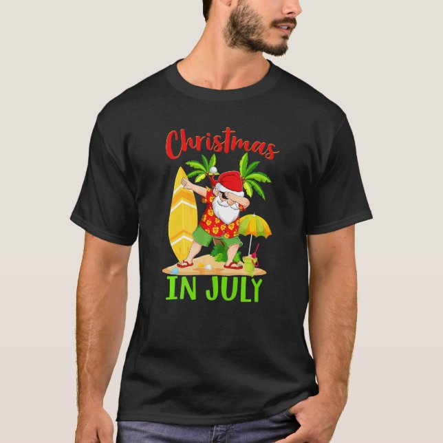 Jul i juli Dabbing Santa Summer Hawaiian Su T Shirt (Framsida)