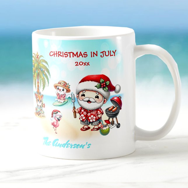 Jul i juli - den tropiska jultomten i juli kaffemugg (Christmas In July Cute Santa Tropical Summer Coffee Mug)