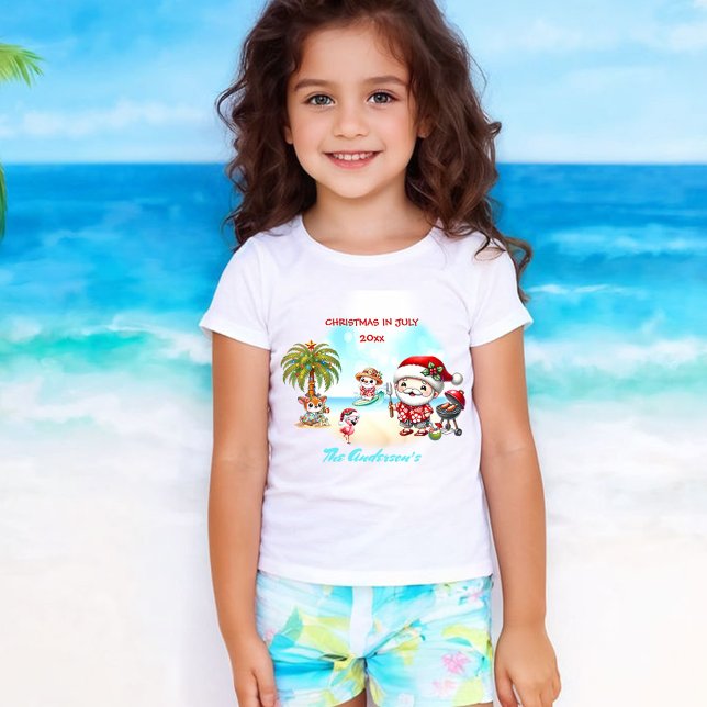 Jul i juli - den tropiska jultomten Namn T Shirt (Christmas In July Cute Santa Tropical Summer Name Girls' T-Shirt)