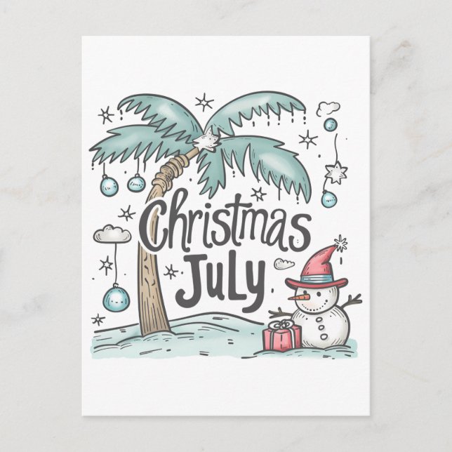 Jul i juli: den tropiska presenten Snögubbe Handfl Vykort (Framsida)