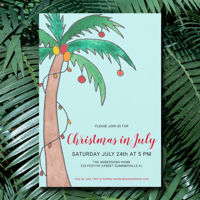 Jul i juli Firande Träd Party i Handflatan Inbjudningar (Skapare uppladdad)