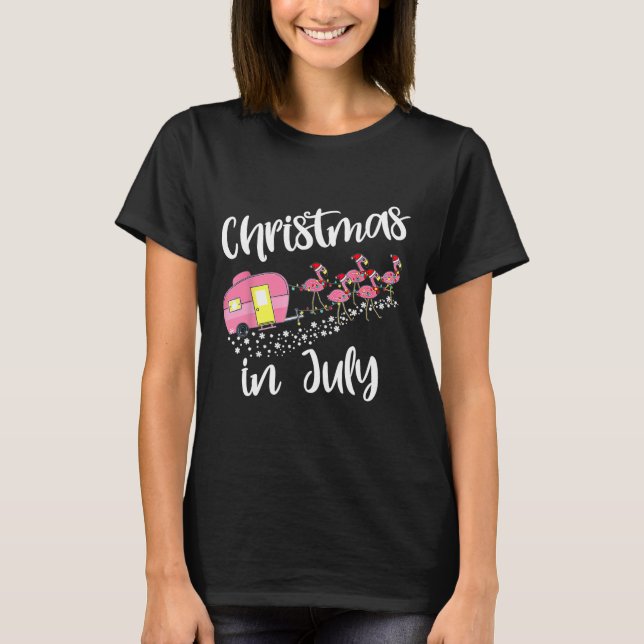 Jul i juli Flamingo Camping Camper  T Shirt (Framsida)