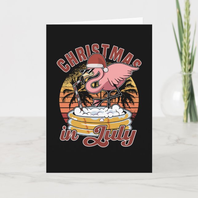 Jul i juli Flamingo Jul på sommaren Kort (Framsida)