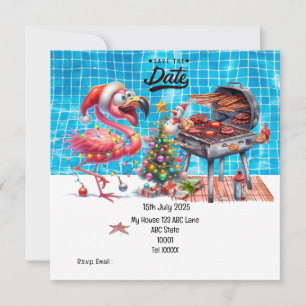 Jul i juli Flamingo Spara datumet Party Inbjudningar