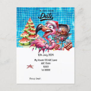 Jul i juli Flamingo Spara datumet Party Vykort