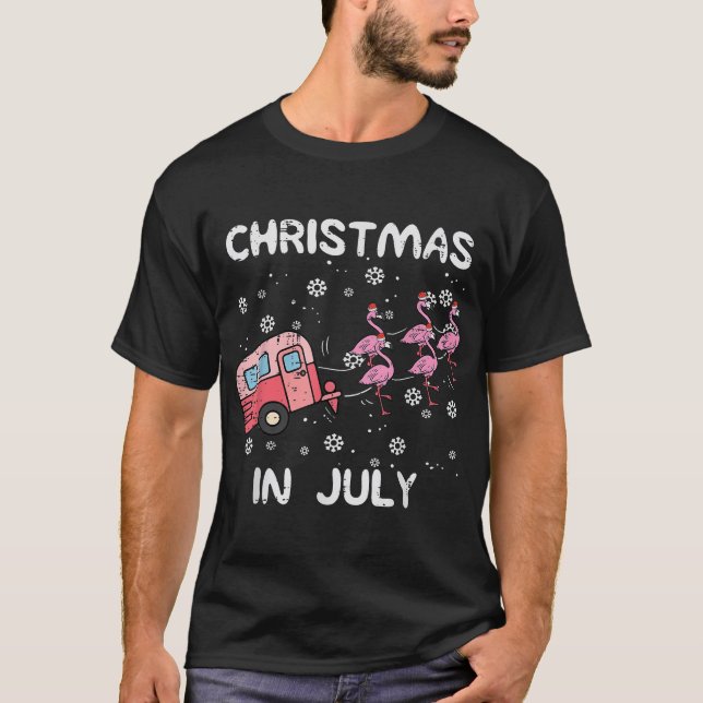 Jul i juli Flamingo Trailer, sommartid Julafton T Shirt (Framsida)