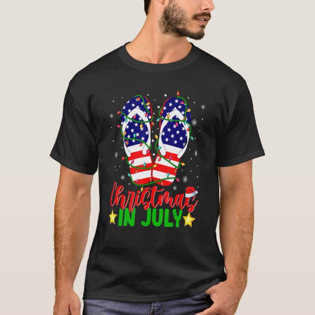 Jul i juli Flinflip flops Amerikanska Flagga L T Shirt (Framsida)