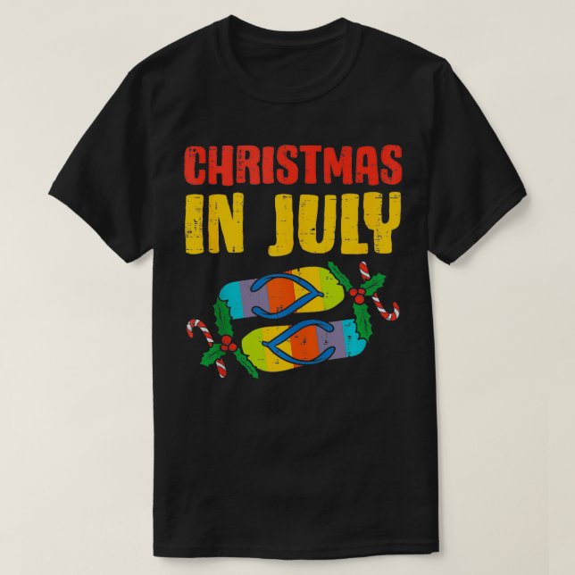 Jul i juli Flinflip flops Sommar Beach Julafton Ma T Shirt (Design framsida)