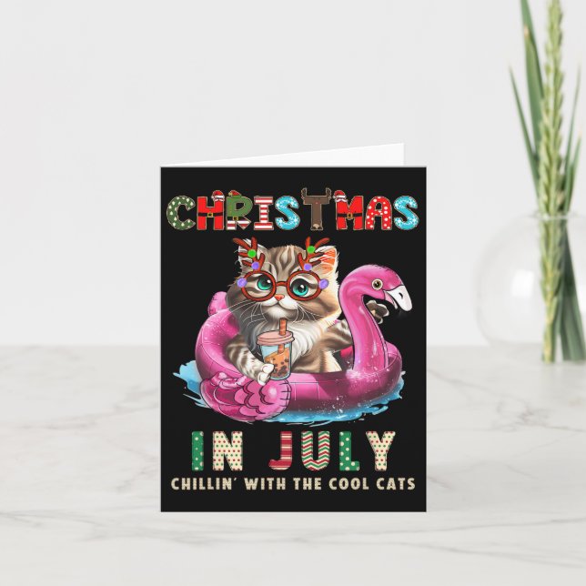 Jul I juli Flyter Chillin Cats Flamingo Meow Kort (Framsida)