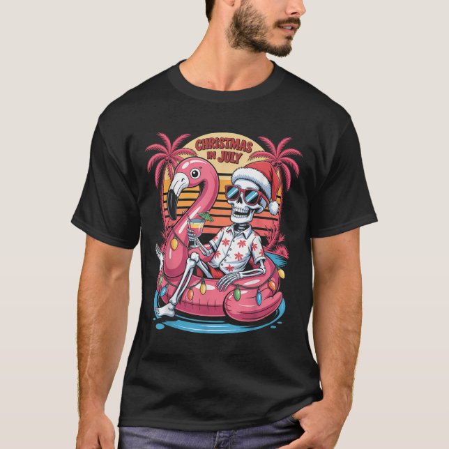 Jul i juli Flyter Skeleton Flamingo sommar X T Shirt (Framsida)