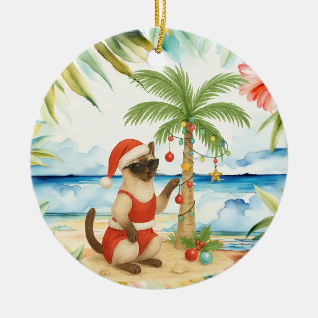 Jul i juli för siamesiska kattälskare julgransprydnad keramik (Framsidan)