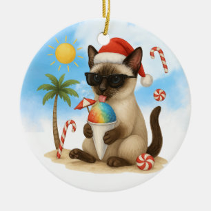 Jul i juli för siamesiska kattälskare julgransprydnad keramik