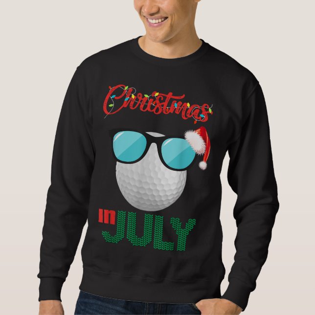 Jul i juli Golf Golfer Glass Santa Hat Su Lång Ärmad Tröja (Framsida)