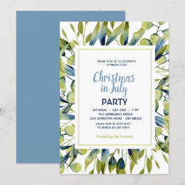 Jul i juli Grönt Blue Lövs Modern Party Inbjudningar