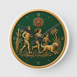 Jul i juli Grönt och Guld Rund Klocka