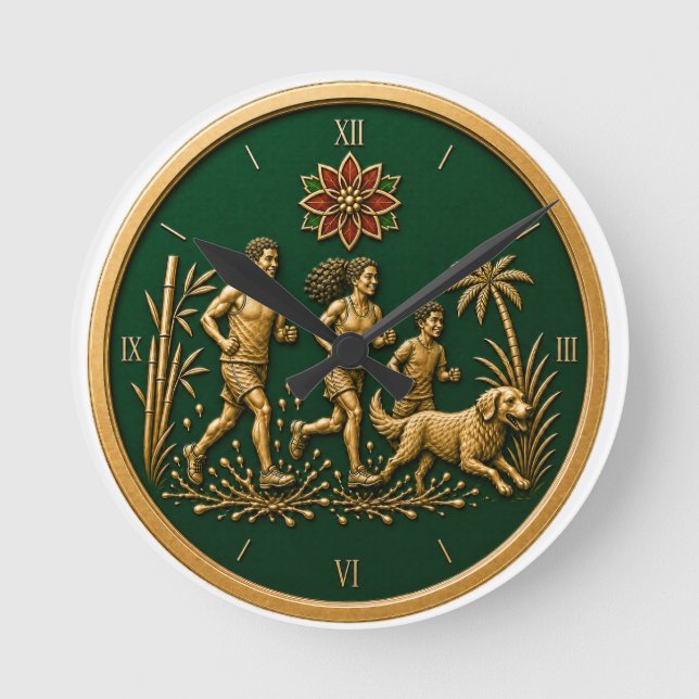 Jul i juli Grönt och Guld Rund Klocka (Framsida)