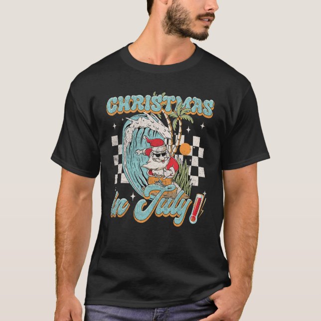 Jul i juli Groovy Santa Hawaiian Surfing Su T Shirt (Framsida)