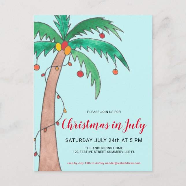 Jul i juli Handflatan-vykortsinbjudan till i Party Inbjudan Vykort (Framsida)