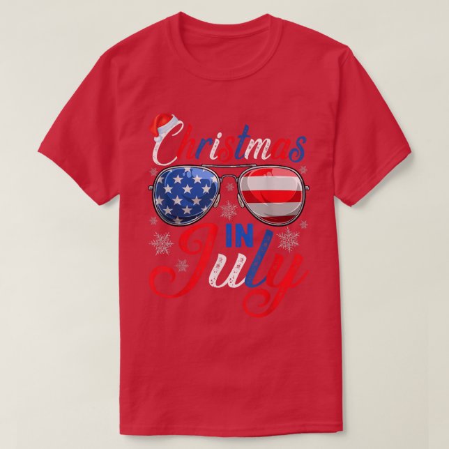 Jul i juli: Hat US Flagga Sunglass Sum Sum Sum T Shirt (Design framsida)