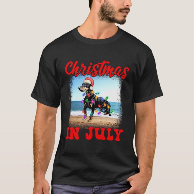 Jul i juli Hund älskare Julafton Funny Doberman Mo T Shirt (Framsida)
