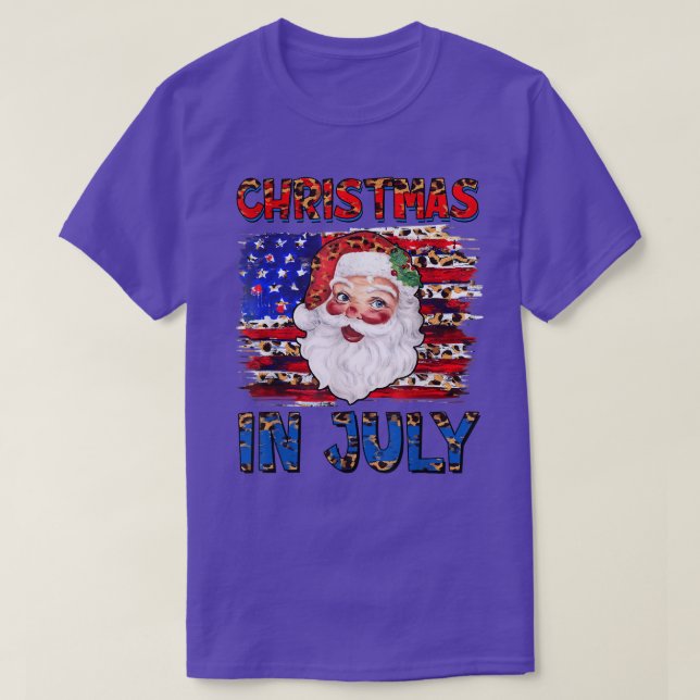 Jul i juli i Santa American Flagga Leopard Julafto T Shirt (Design framsida)