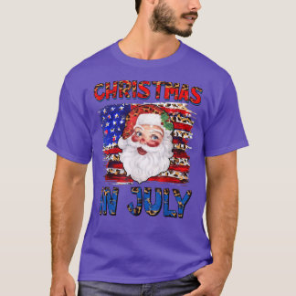 Jul i juli i Santa American Flagga Leopard Julafto T Shirt