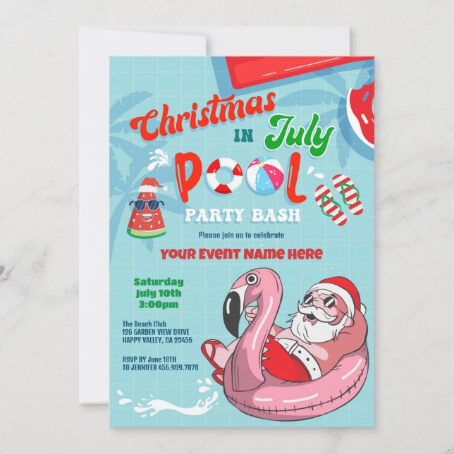 Jul i juli i Santa Bassäng Party Kid-Vuxen Inbjudningar (Framsida)