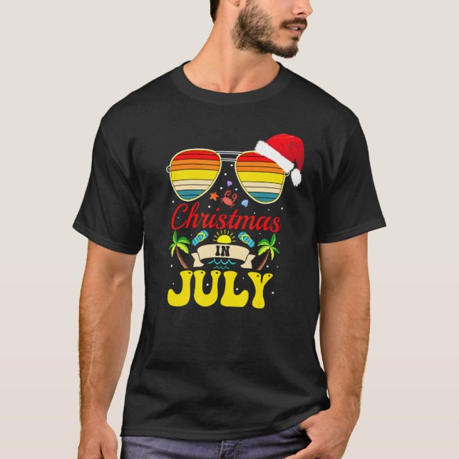 Jul i juli i Santa Hat Sunglasses Hawaii Summ T Shirt (Framsida)