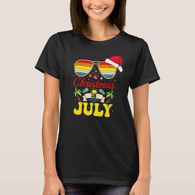 Jul i juli i Santa Hat Sunglasses Hawaii Summ T Shirt (Framsida)