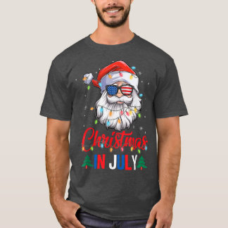 Jul i juli i Santa Hat Sunglasses USA flagga Su T Shirt