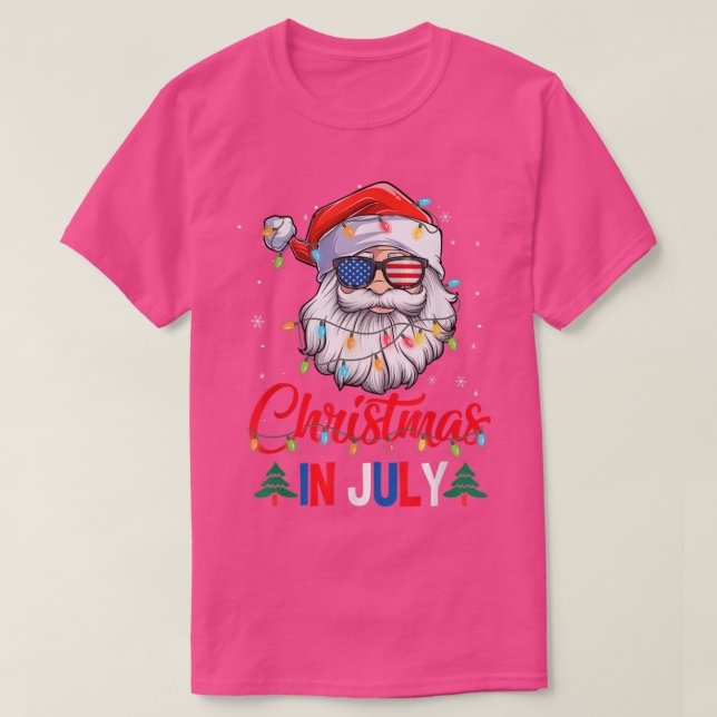 Jul i juli i Santa Hat Sunglasses USA flagga Su T Shirt (Design framsida)