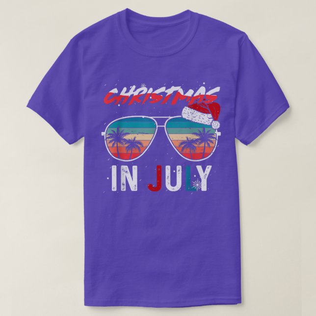 Jul i juli i Santa Hat Sunglasses USA flagga Su T Shirt (Design framsida)