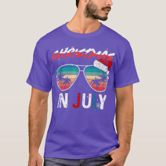 Jul i juli i Santa Hat Sunglasses USA flagga Su T Shirt