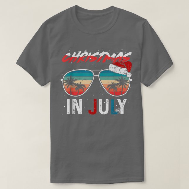 Jul i juli i Santa Hat Sunglasses USA flagga Su T Shirt (Design framsida)