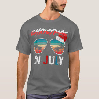 Jul i juli i Santa Hat Sunglasses USA flagga Su T Shirt