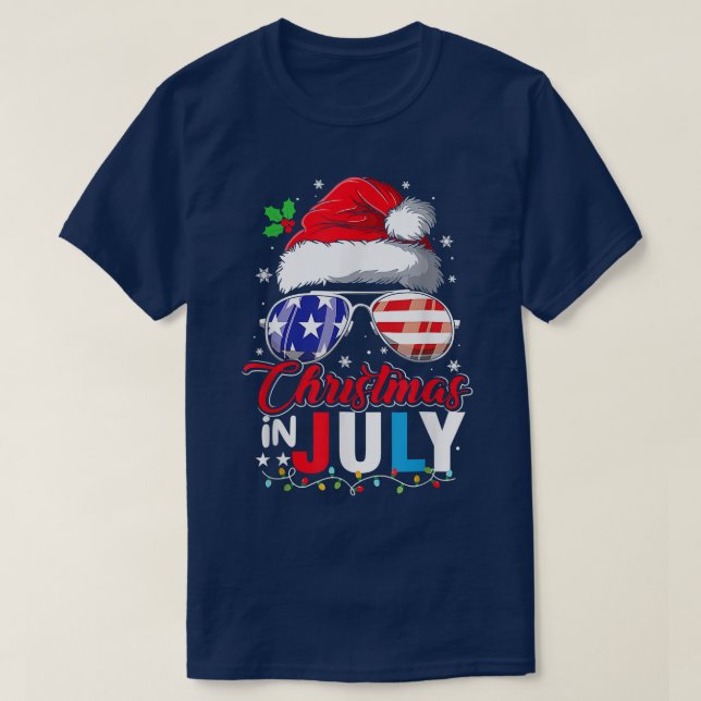 Jul i juli i Santa Hat USA flagga Sunglass T Shirt (Design framsida)