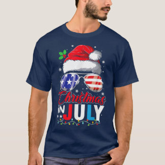 Jul i juli i Santa Hat USA flagga Sunglass T Shirt