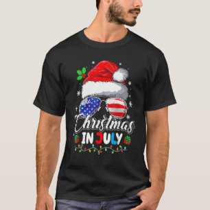 Jul i juli i Santa Hat USA flagga Sunglasses Su T Shirt