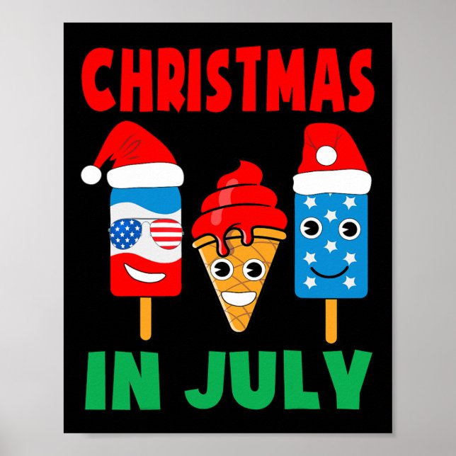 Jul i juli: Ice Cream Pops in Santa Hat Kids Poster (Framsidan)