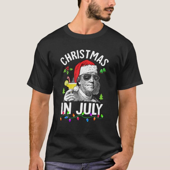 Jul i juli Julafton I juli: Santa Ben Drankin J T Shirt (Framsida)