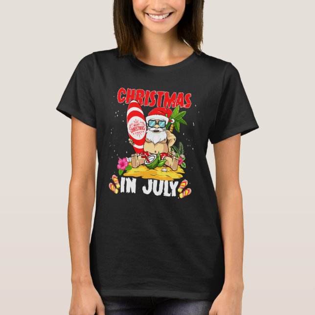 Jul i juli Jultomten Beach Sommar 1 T Shirt (Framsida)